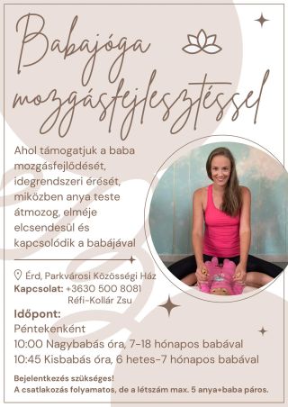 Kedves érdi Anyukák! Mozgásfejlesztős babajógára invitállak Benneteket péntek délelőttönként a Parkvárosi Közösségi Házba....